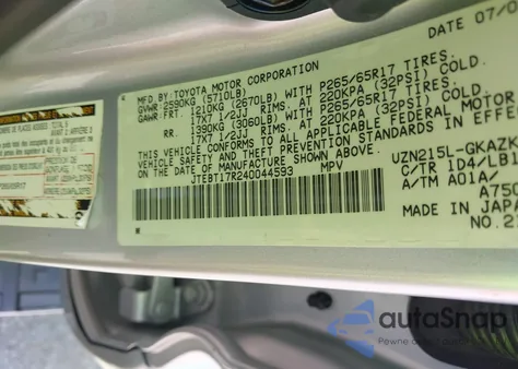 2004 Toyota 4Runner Limited V8 z USA, uszkodzony, nr VIN JTEBT17R240044593